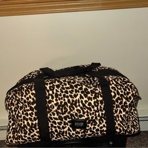Victoria secret pink large animal cheetah print logo travel quilted carry on